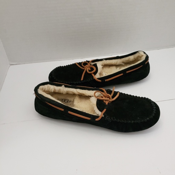 Womens Ugg Dakota Moccasins Black Suede Leather Bow 8 39 5612 - Picture 3 of 8